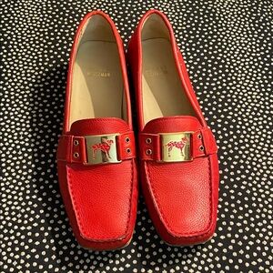 Stuart Weitzman Red Leather Flats with Gold Accent